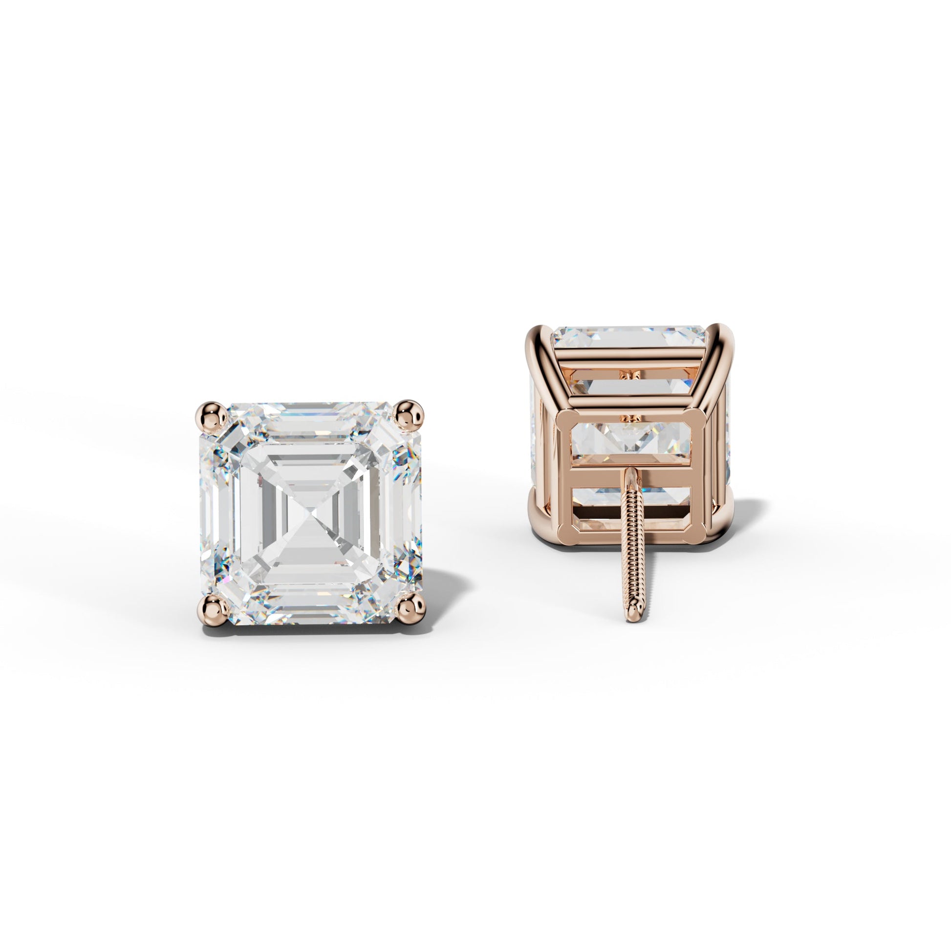 Asscher Diamond Stud Earrings With Four Classic Prongs - 1/2 - Platinum 950