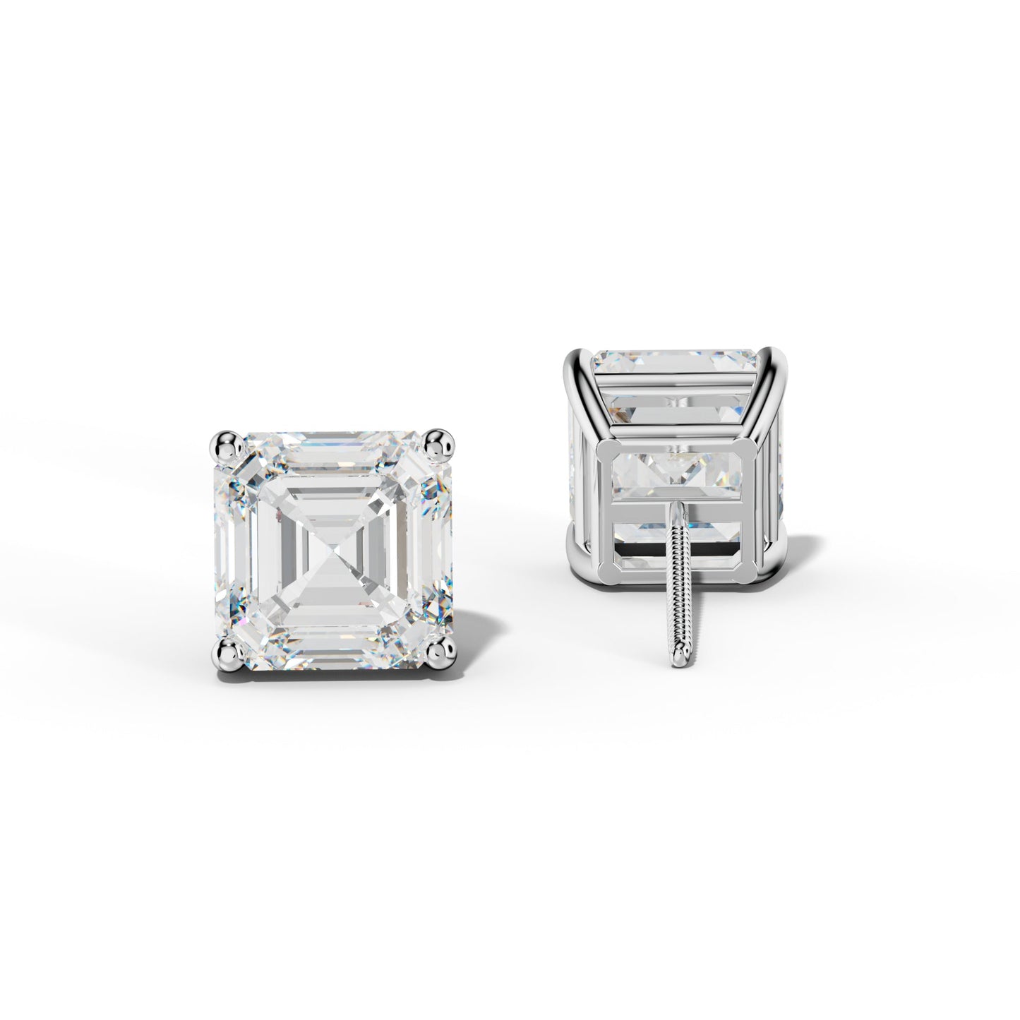 Asscher Diamond Stud Earrings With Four Classic Prongs - 1/2 - 14K Yellow Gold