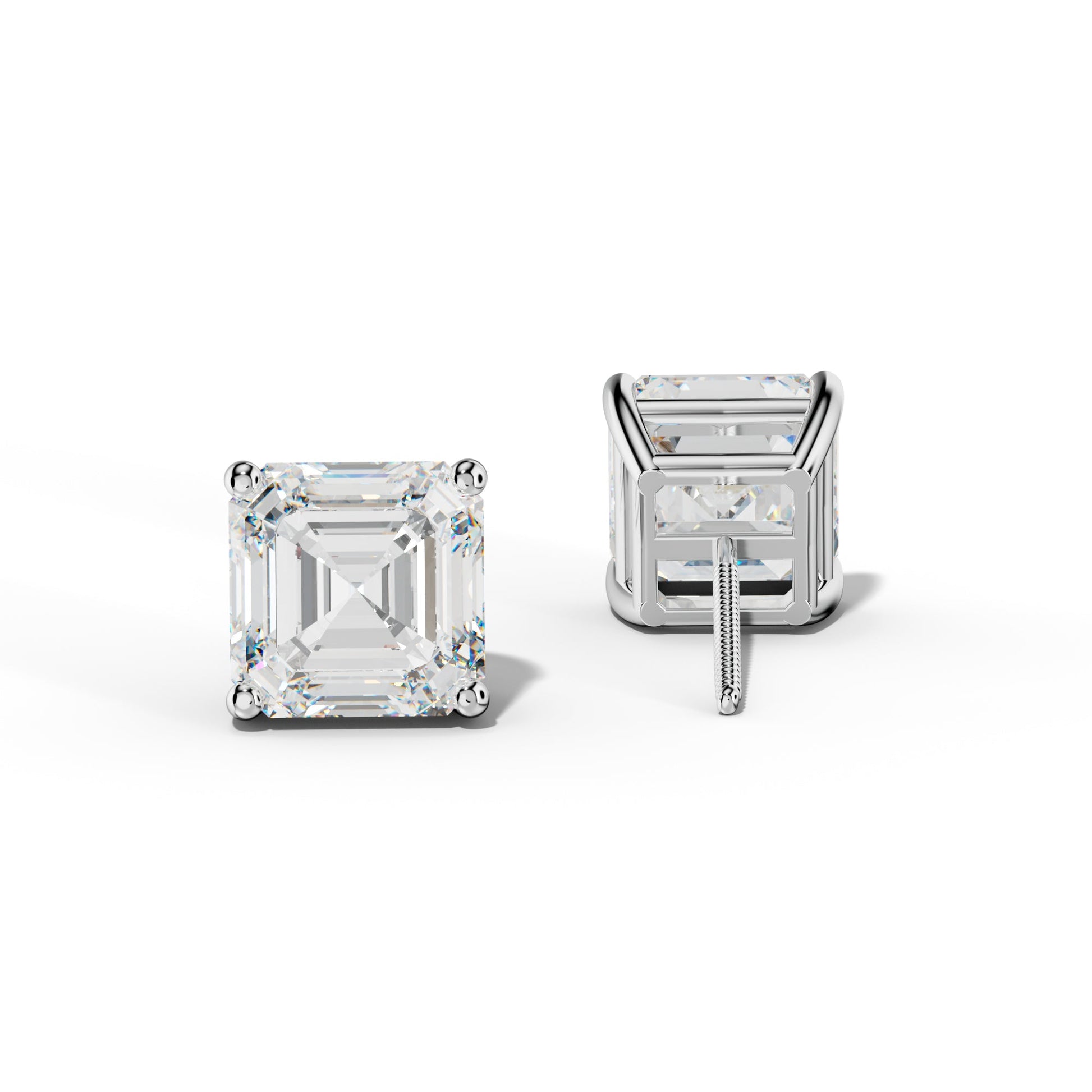 Asscher Diamond Stud Earrings With Four Classic Prongs - 1/2 - 14K Yellow Gold