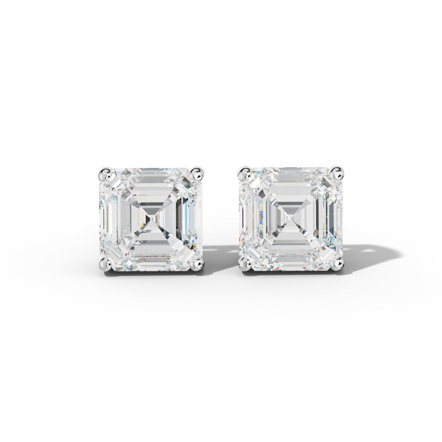 Asscher Diamond Stud Earrings With Four Classic Prongs - 1/2 - 14K Rose Gold