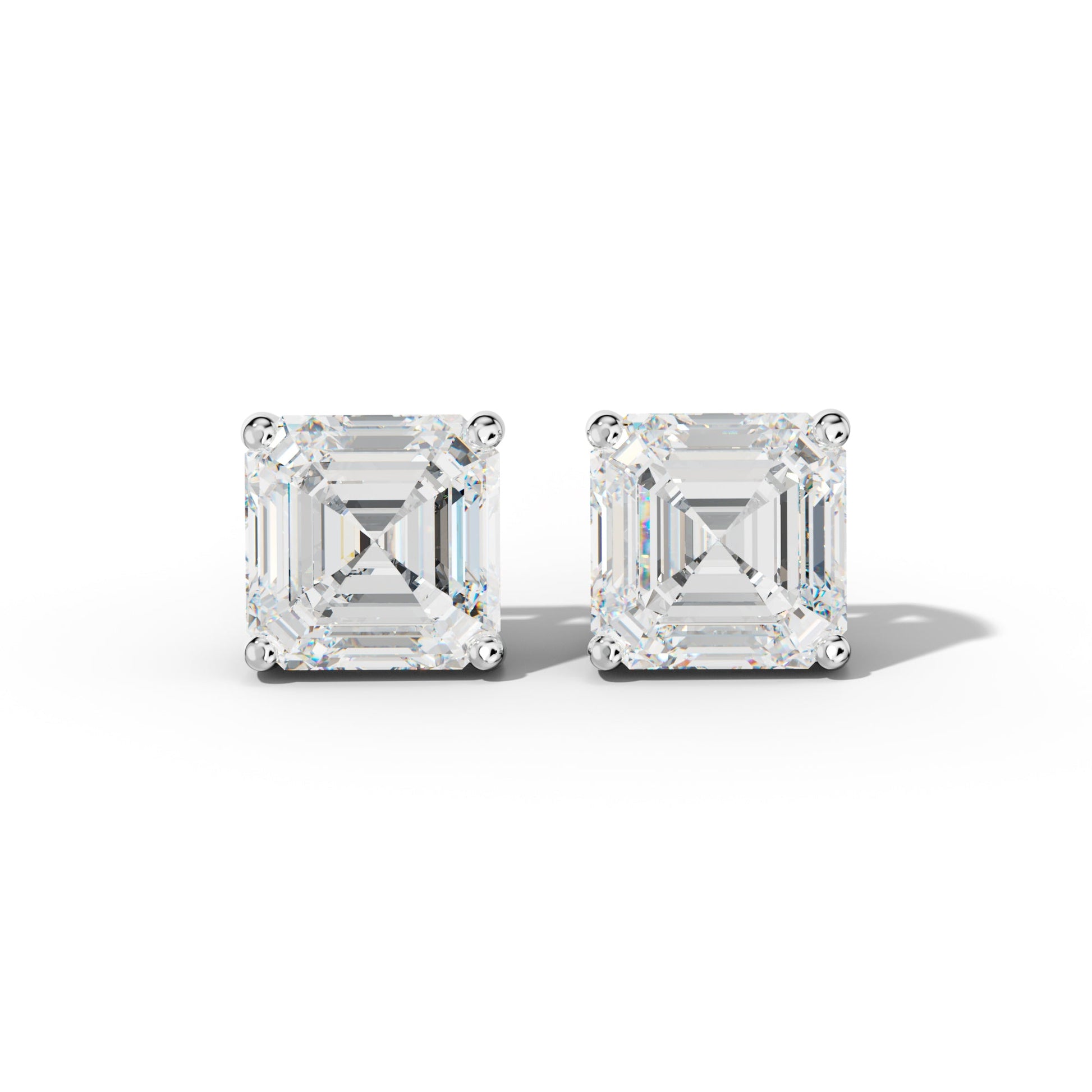 Asscher Diamond Stud Earrings With Four Classic Prongs - 1/2 - 14K Rose Gold