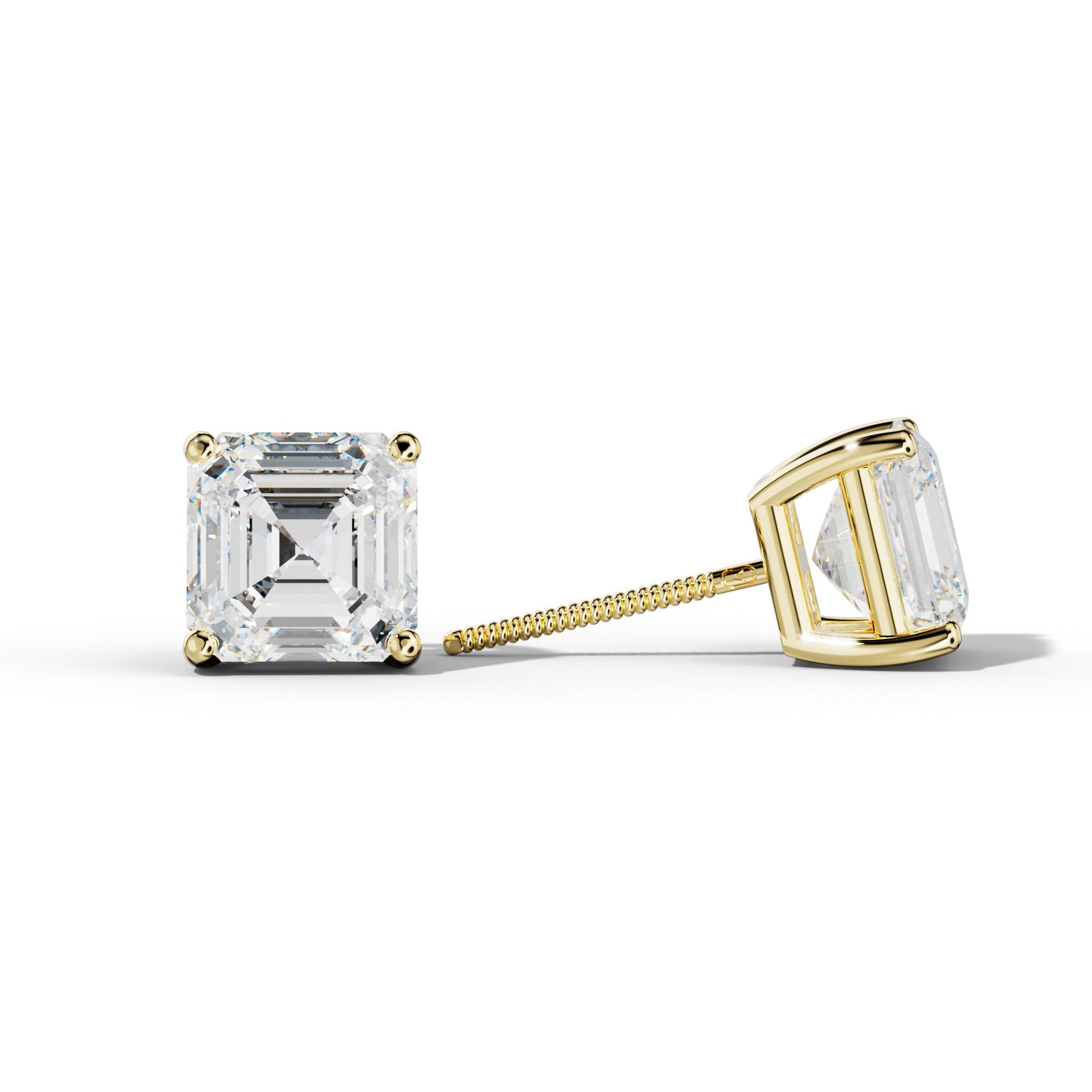 Asscher Diamond Stud Earrings With Four Classic Prongs - 1/2 - 18K White Gold