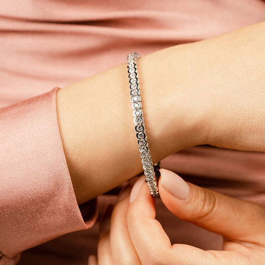 5 ct. Diamond Half Bezel Tennis Bracelet - 14K White Gold - G-H Color SI1-SI2 Clarity