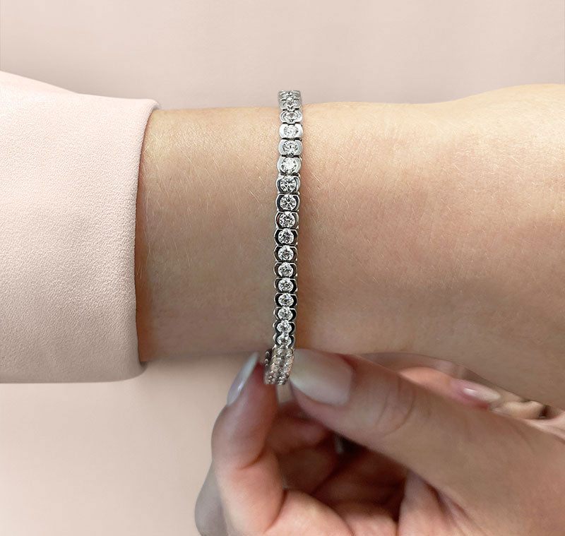 5 ct. Diamond Half Bezel Tennis Bracelet - 14K White Gold - H-I Color I1-I2 Clarity