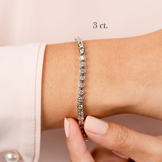 Bezel Set Round Diamond Tennis Bracelet - 14K White Gold - 2 Carat Total Weight