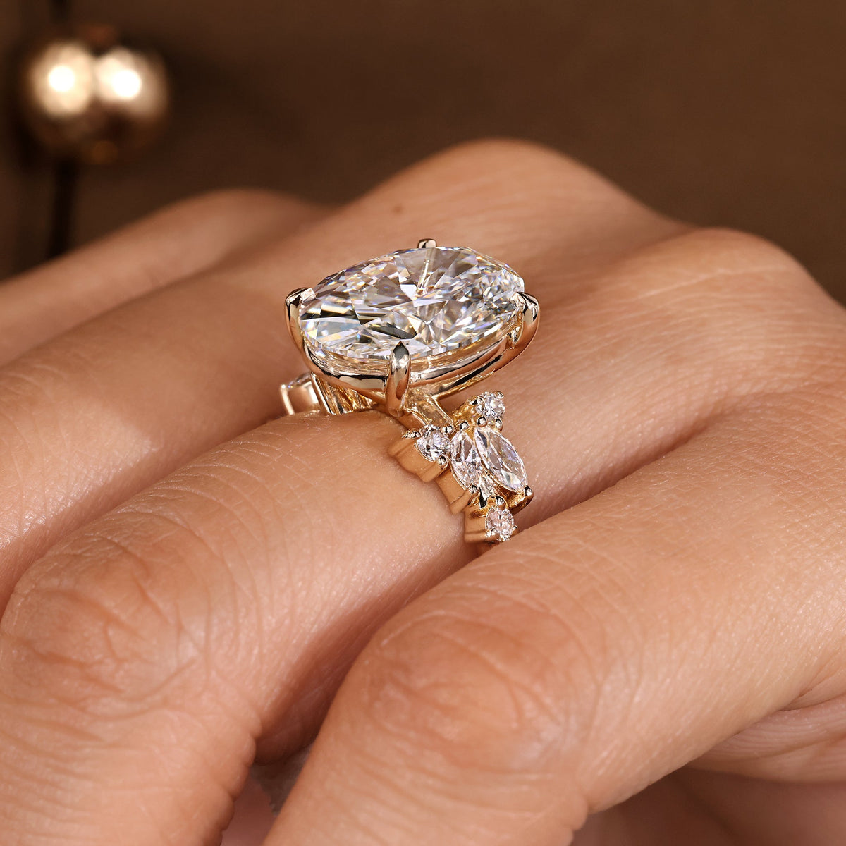 IGI Certified 5 - 7 Carat Oval Cut Diamond Ring in Cluster Setting