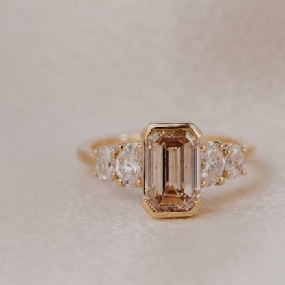 The Billie Emerald Cut Champagne Diamond Ring