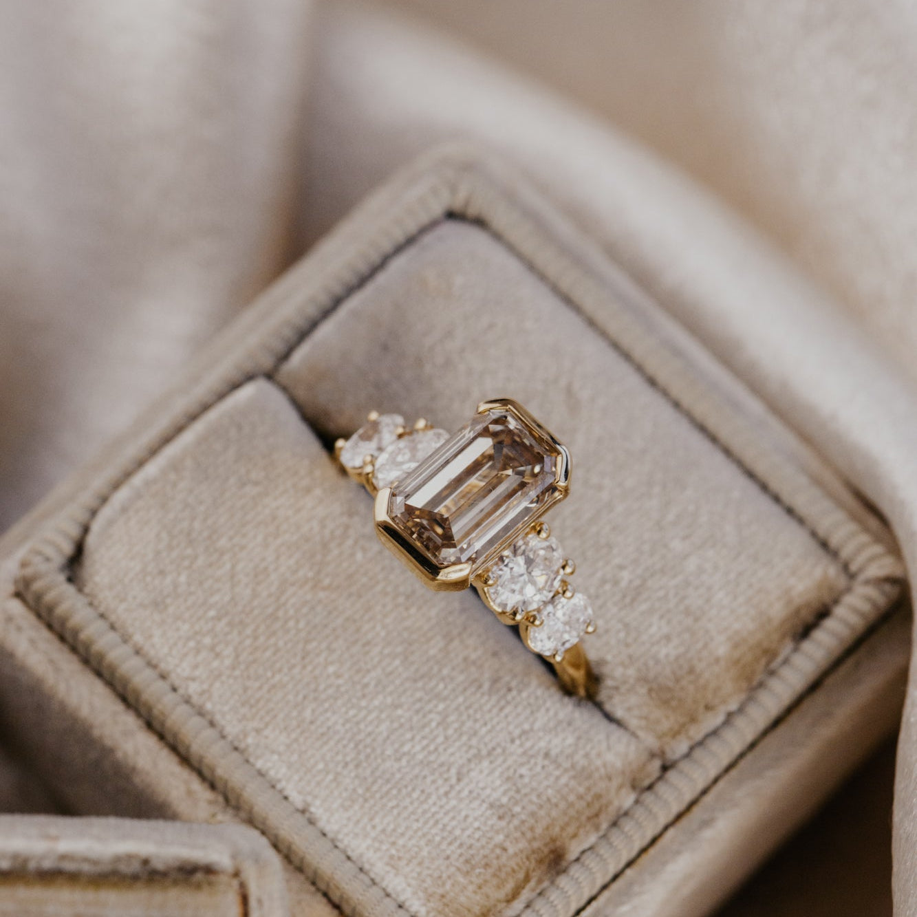The Billie Emerald Cut Champagne Diamond Ring