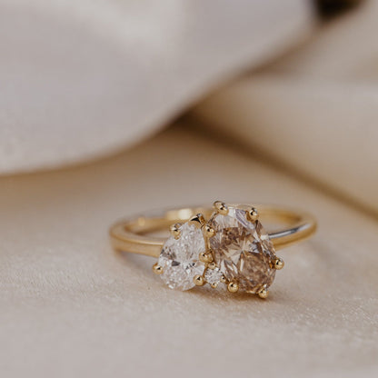 The Toi et Moi Oval Champagne Diamond and Pear Lab Grown Diamond Ring