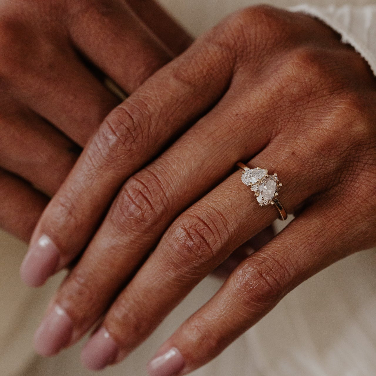 The Toi et Moi Oval Champagne Diamond and Pear Lab Grown Diamond Ring