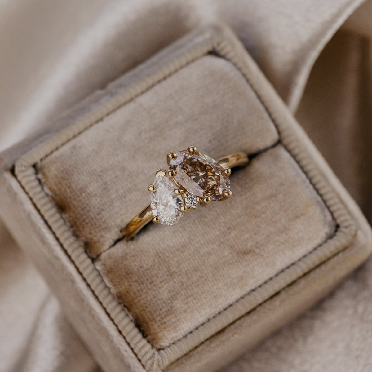 The Toi et Moi Oval Champagne Diamond and Pear Lab Grown Diamond Ring