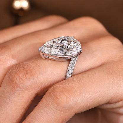 IGI Certified 10 - 12 Carat Pear Diamond Ring in Bypass Setting