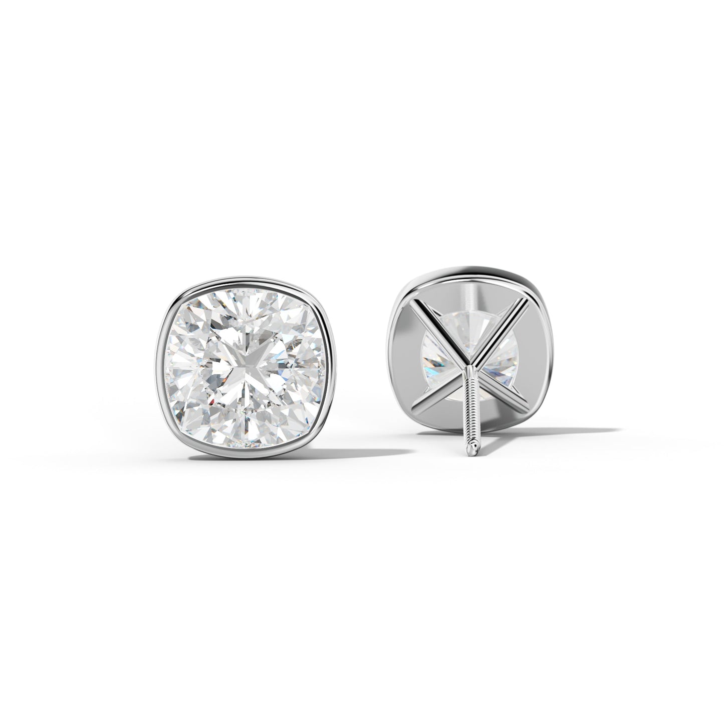 Cushion Diamond Stud Earrings With Martini Bezel Set - 1/2 - 14K Yellow Gold