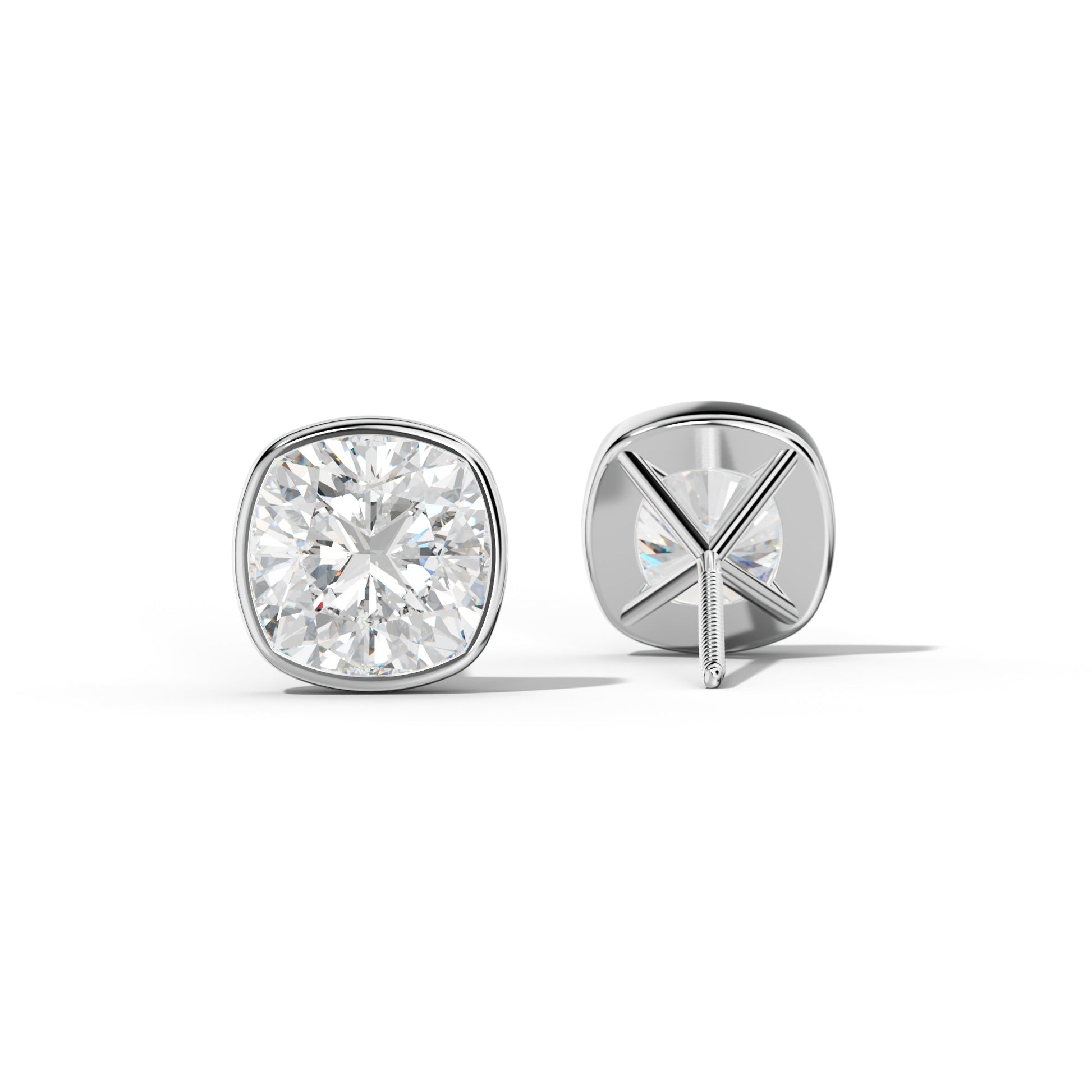 Cushion Diamond Stud Earrings With Martini Bezel Set - 1/2 - 14K Yellow Gold