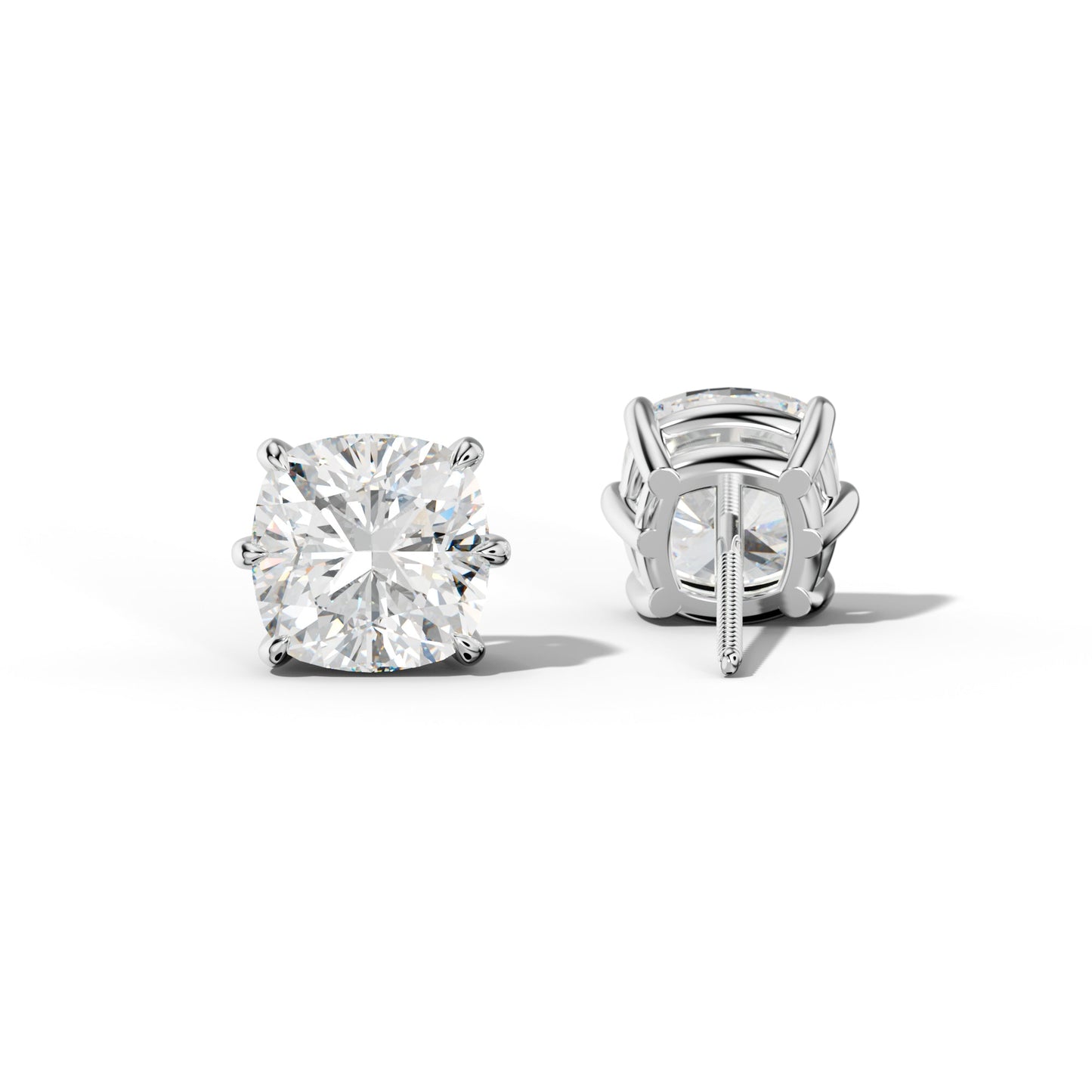Cushion Diamond Stud Earrings With Six Prongs - 1/2 - 14K Yellow Gold