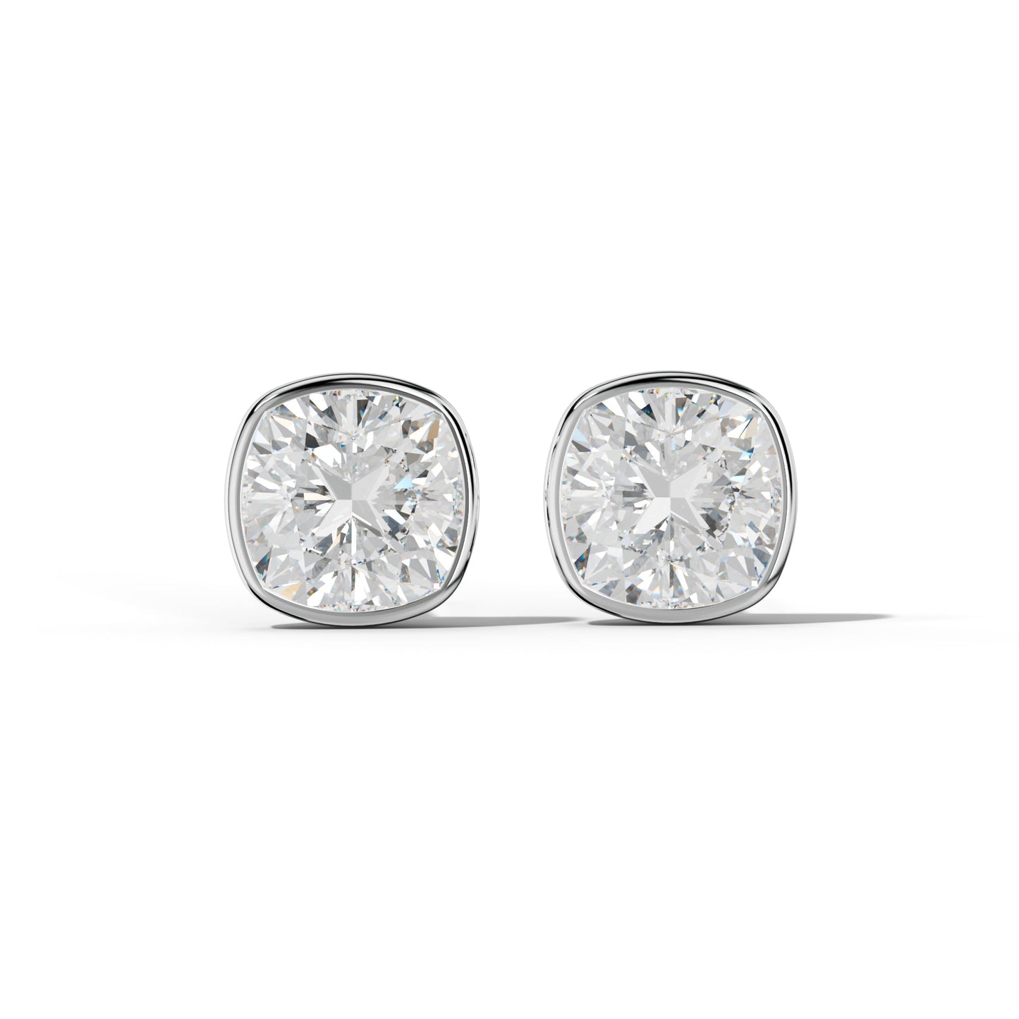 Cushion Diamond Stud Earrings With Martini Bezel Set - 1/2 - 14K Rose Gold