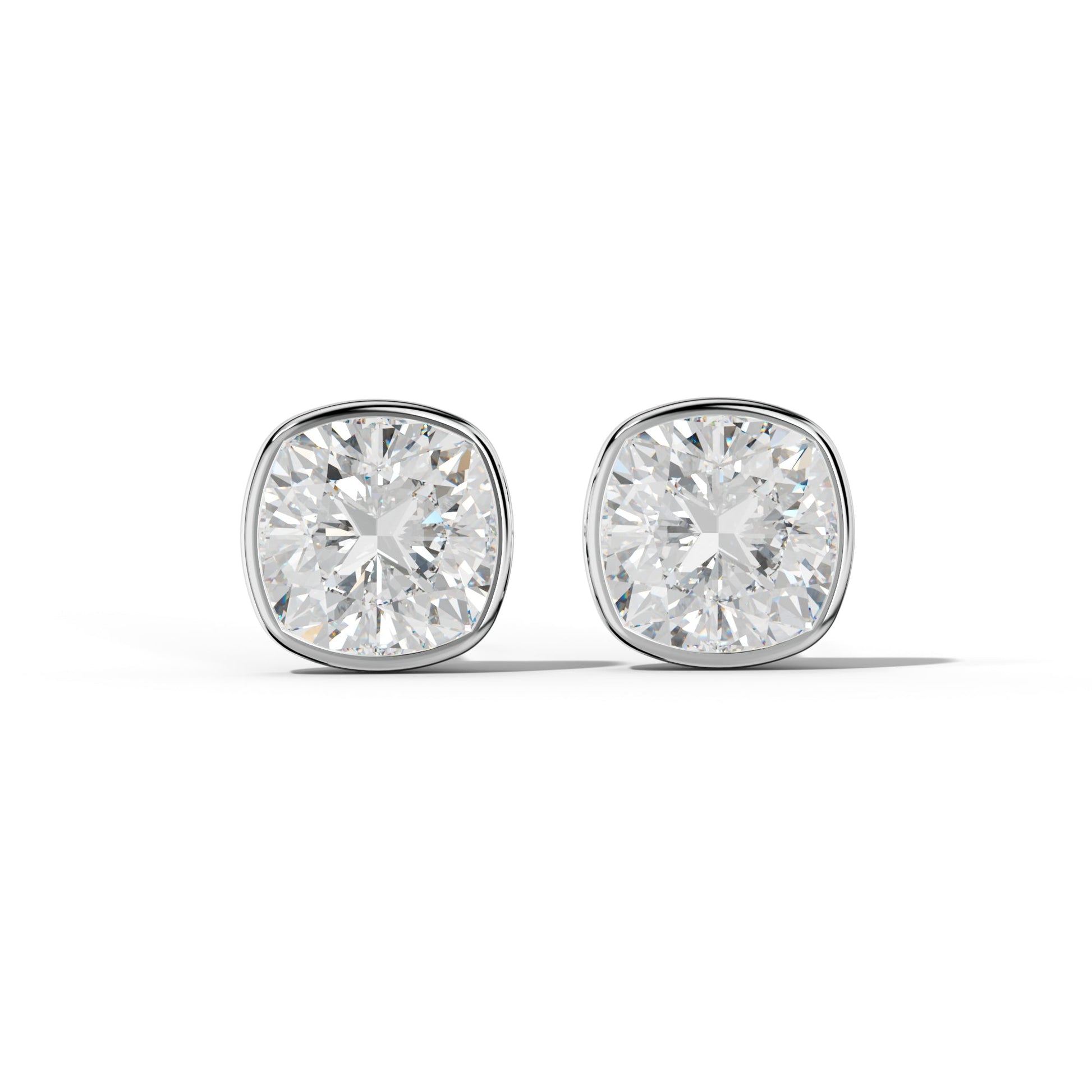 Cushion Diamond Stud Earrings With Martini Bezel Set - 1/2 - 14K Rose Gold