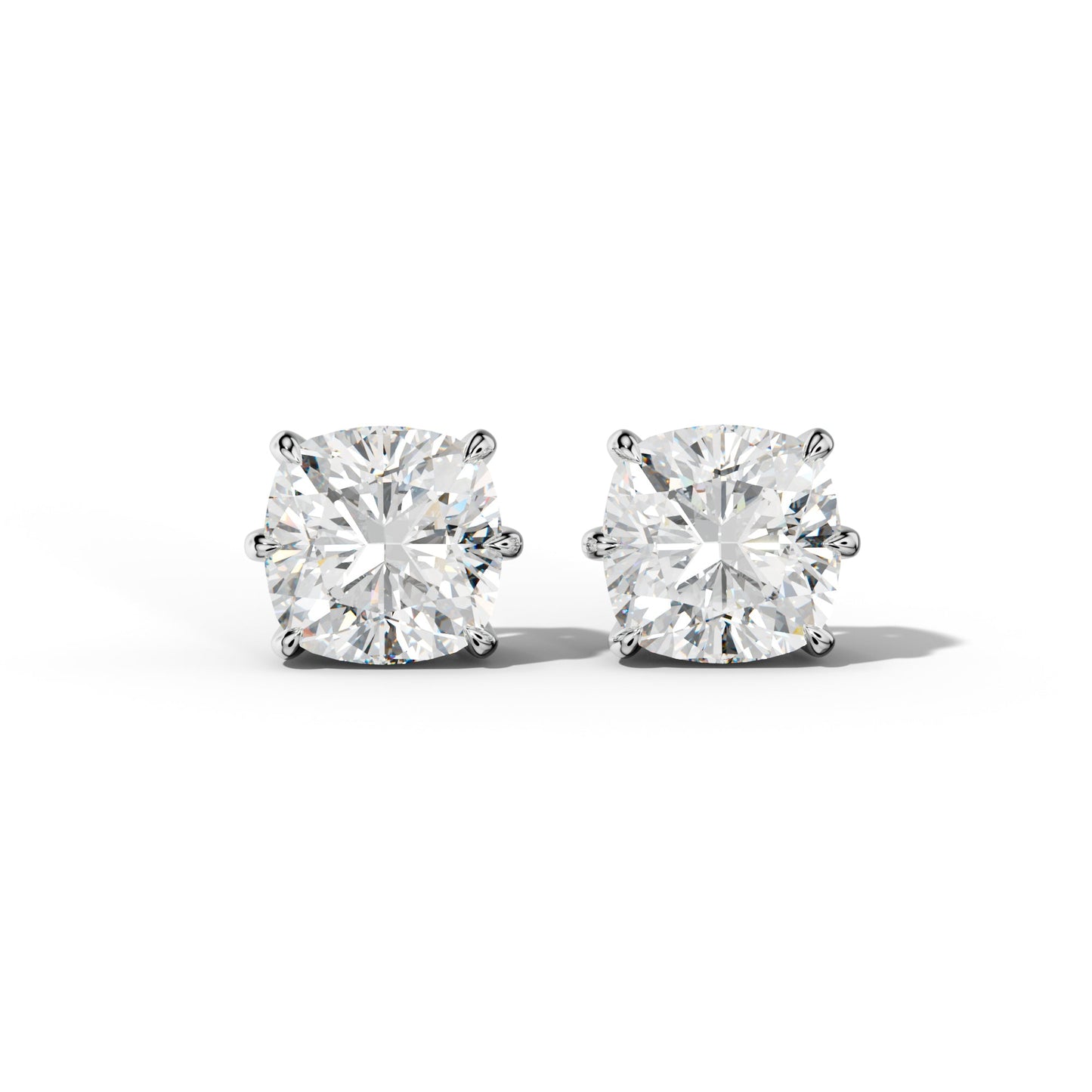 Cushion Diamond Stud Earrings With Six Prongs - 1/2 - 14K Rose Gold