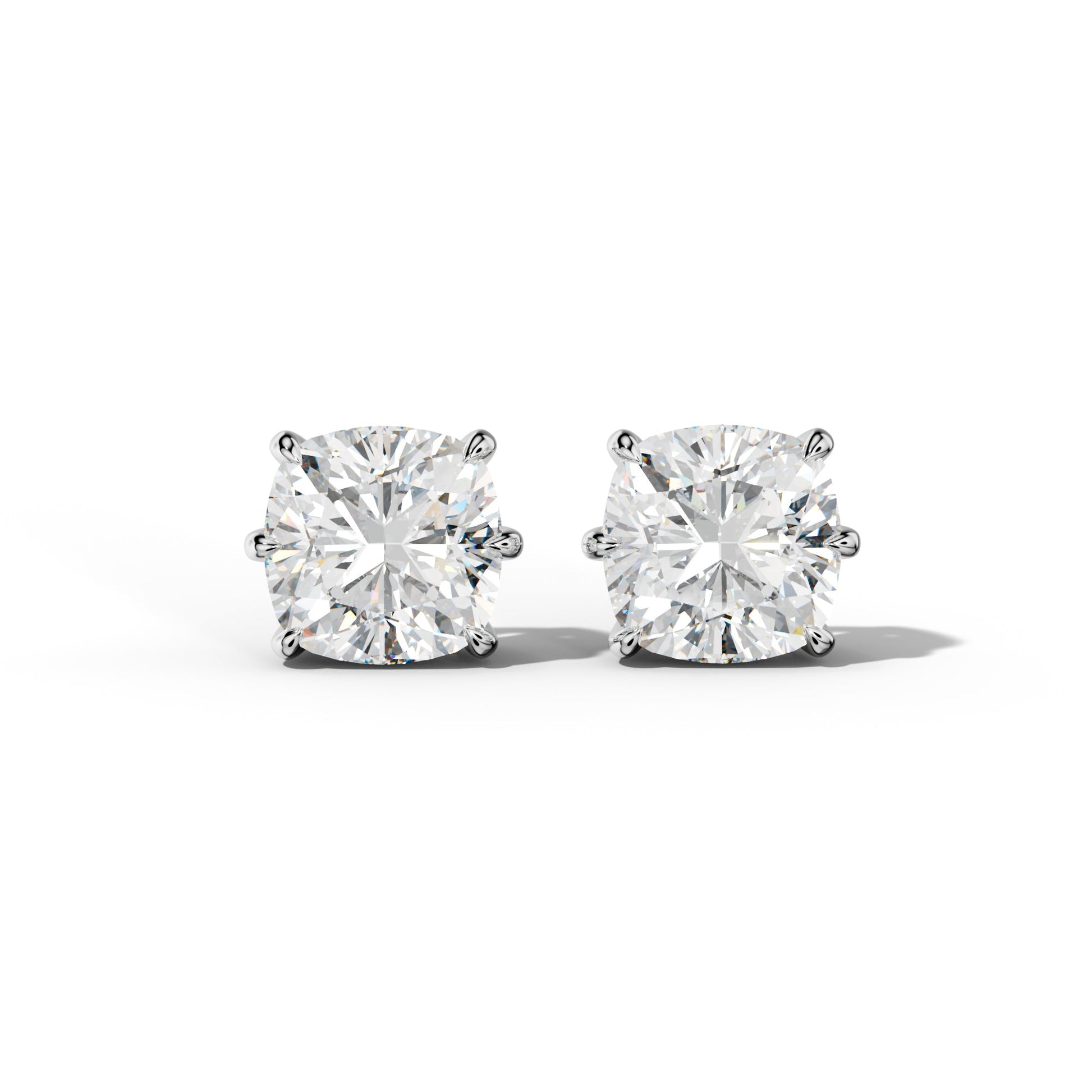 Cushion Diamond Stud Earrings With Six Prongs - 1/2 - 14K Rose Gold