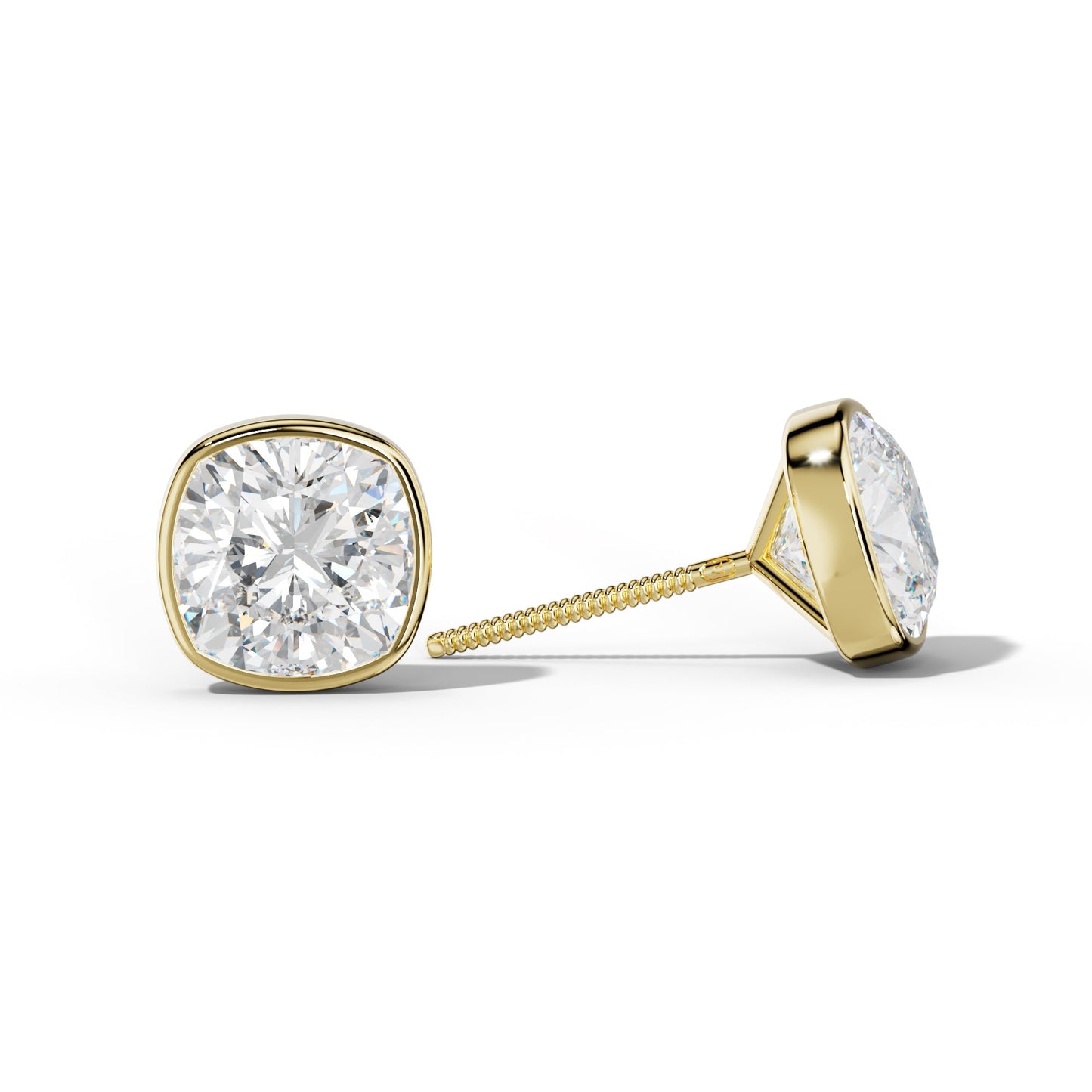 Cushion Diamond Stud Earrings With Martini Bezel Set - 1/2 - 18K White Gold