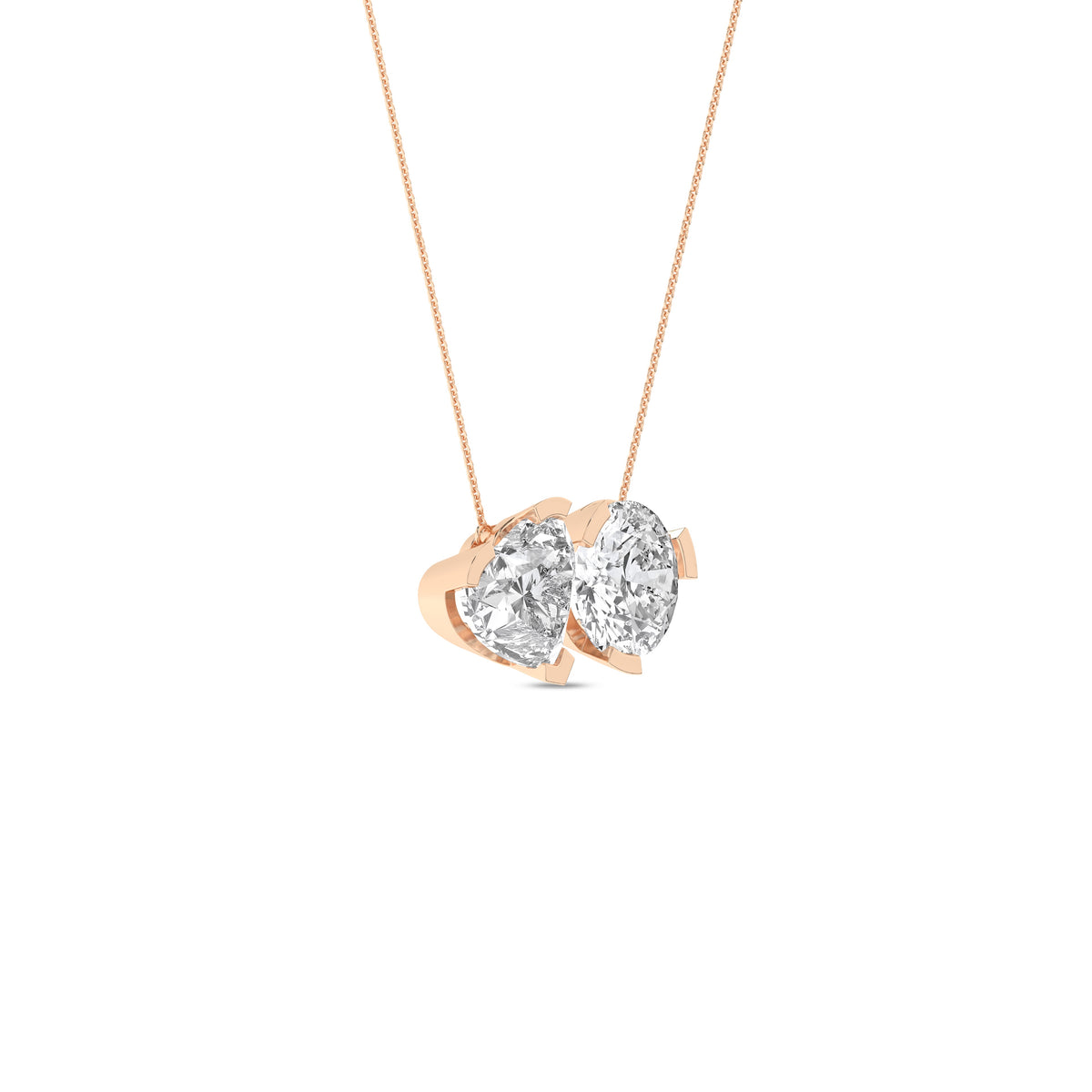 Heart Round Diamond Two-Stone Necklace