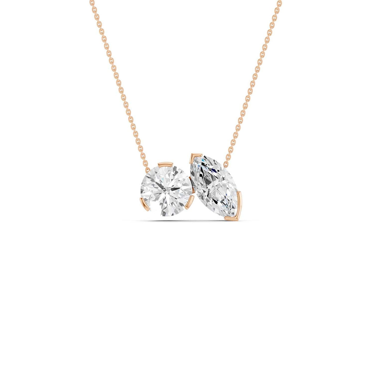 Round Marquise Diamond Two-Stone Necklace