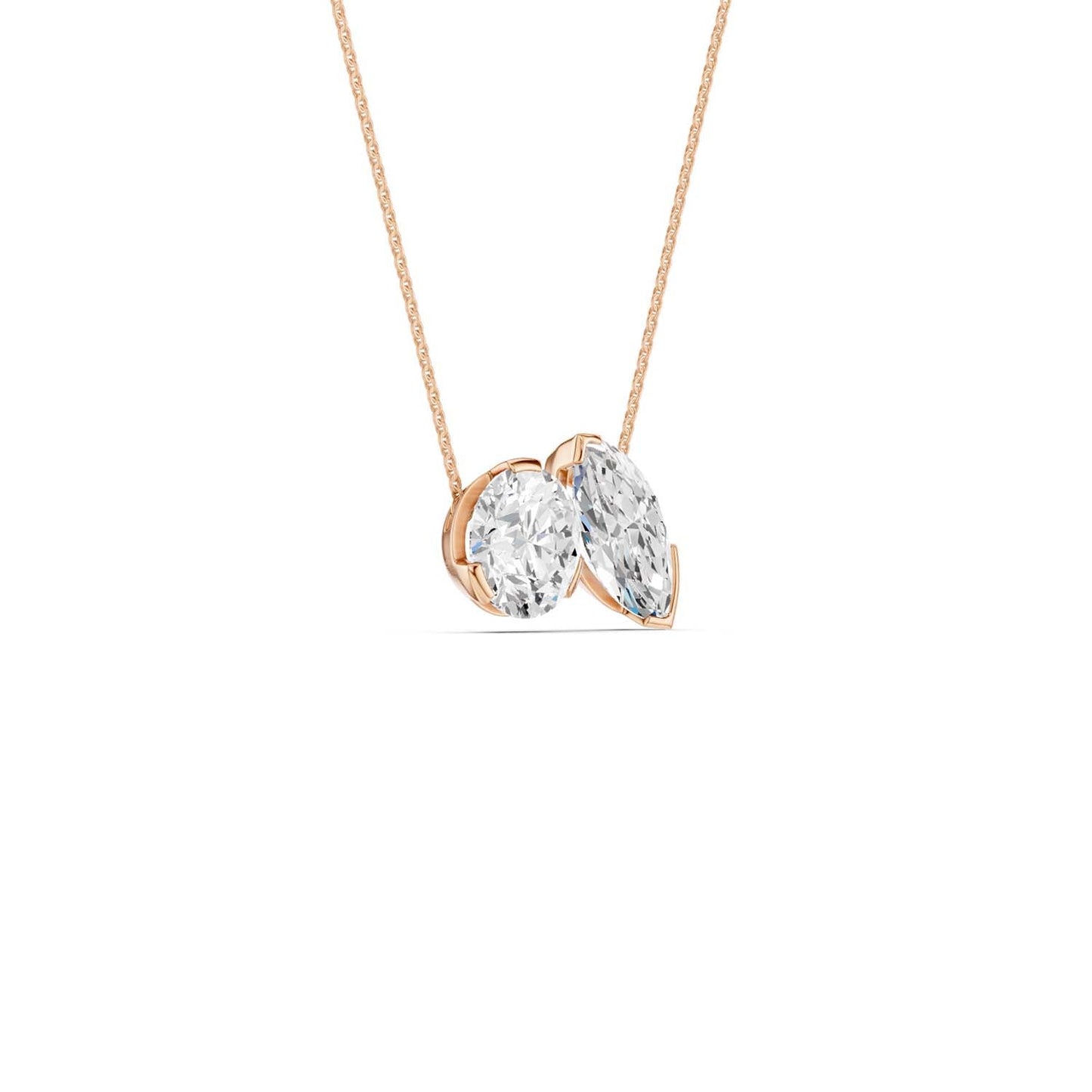 Round Marquise Diamond Two-Stone Necklace
