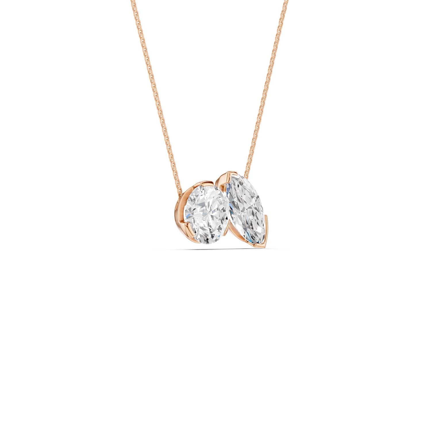 Round Marquise Diamond Two-Stone Necklace