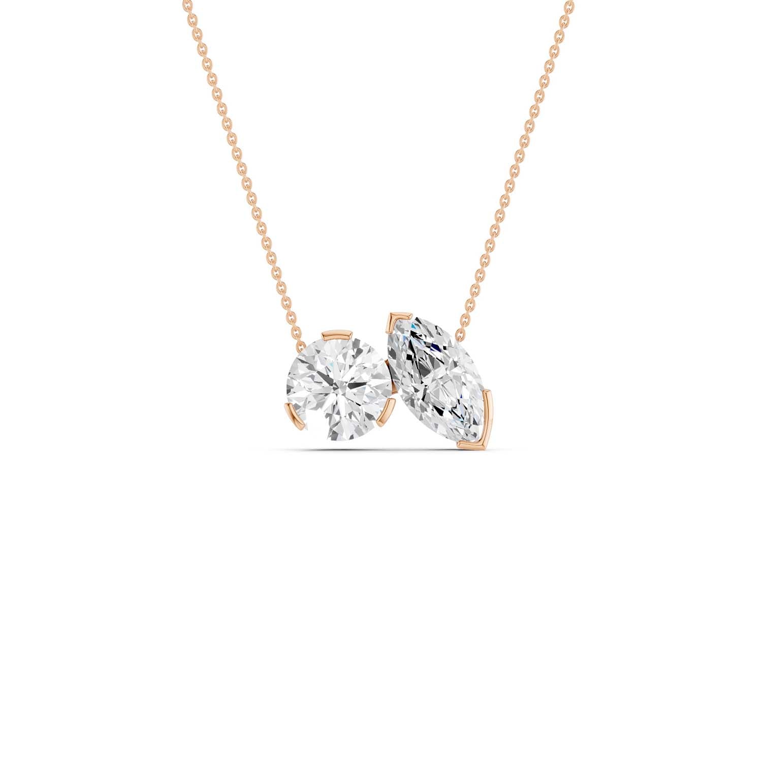 Round Marquise Diamond Two-Stone Necklace