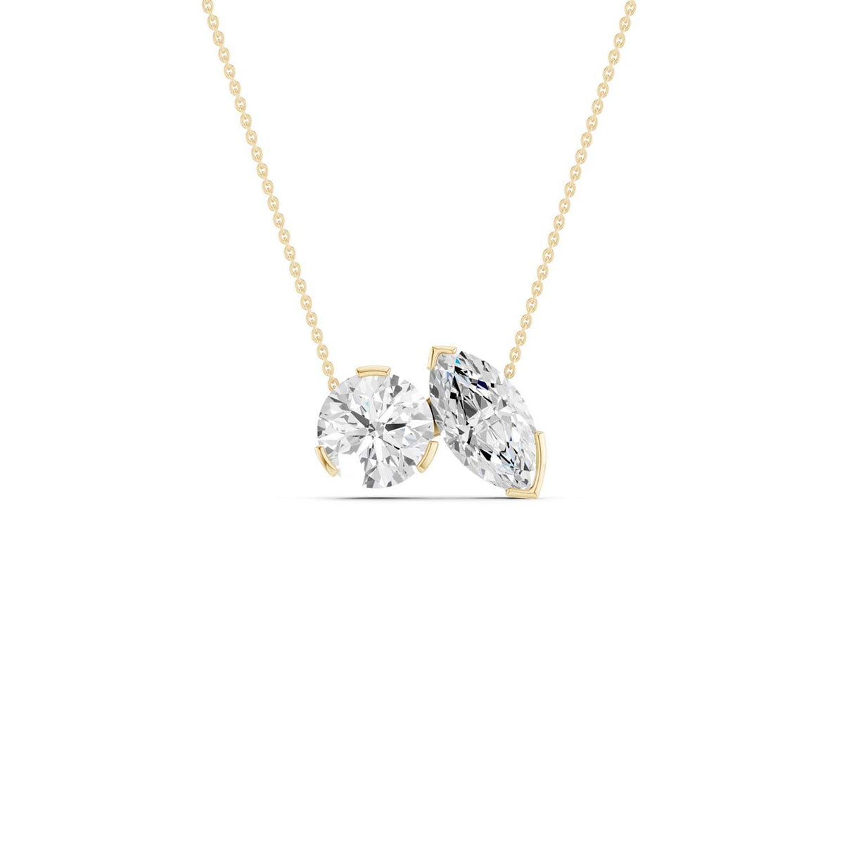 Round Marquise Diamond Two-Stone Necklace