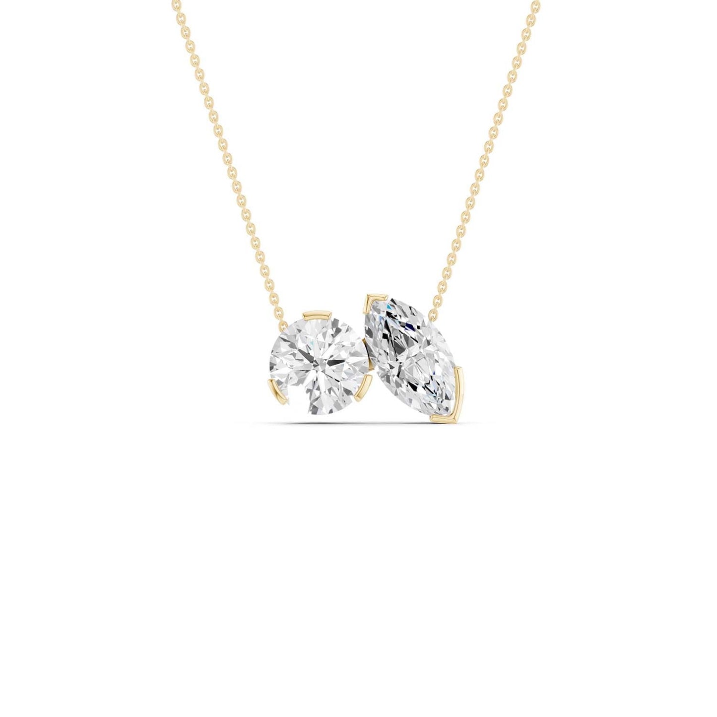 Round Marquise Diamond Two-Stone Necklace