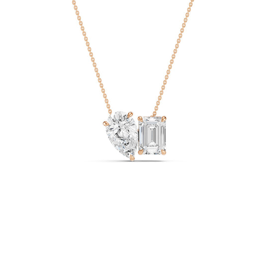Pear-Emerald Diamond Two-Stone Necklace