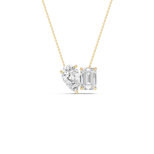 Pear-Emerald Diamond Two-Stone Necklace