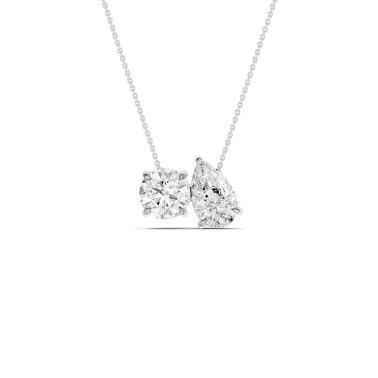 Round Pear Diamond Two-Stone Necklace