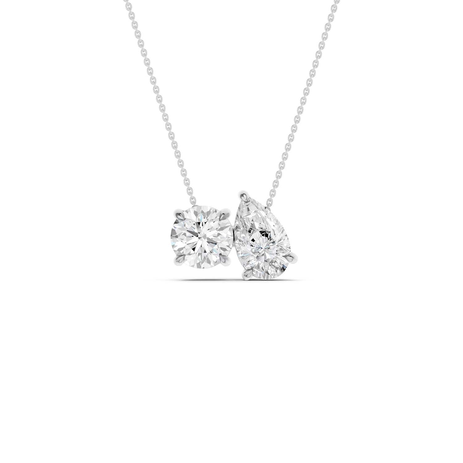 Round Pear Diamond Two-Stone Necklace