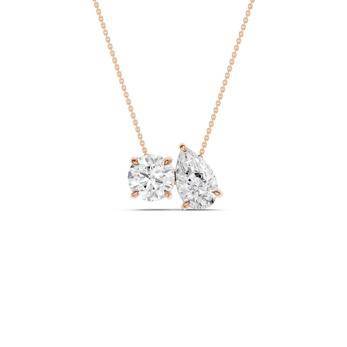 Round Pear Diamond Two-Stone Necklace
