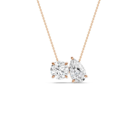 Round Pear Diamond Two-Stone Necklace