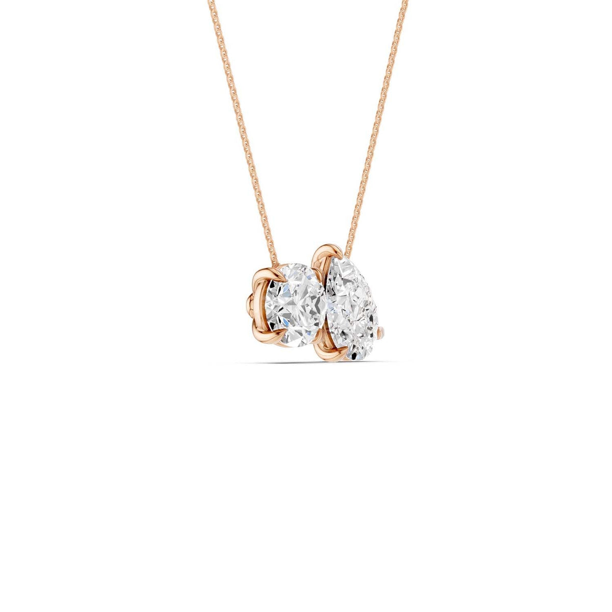 Round Pear Diamond Two-Stone Necklace