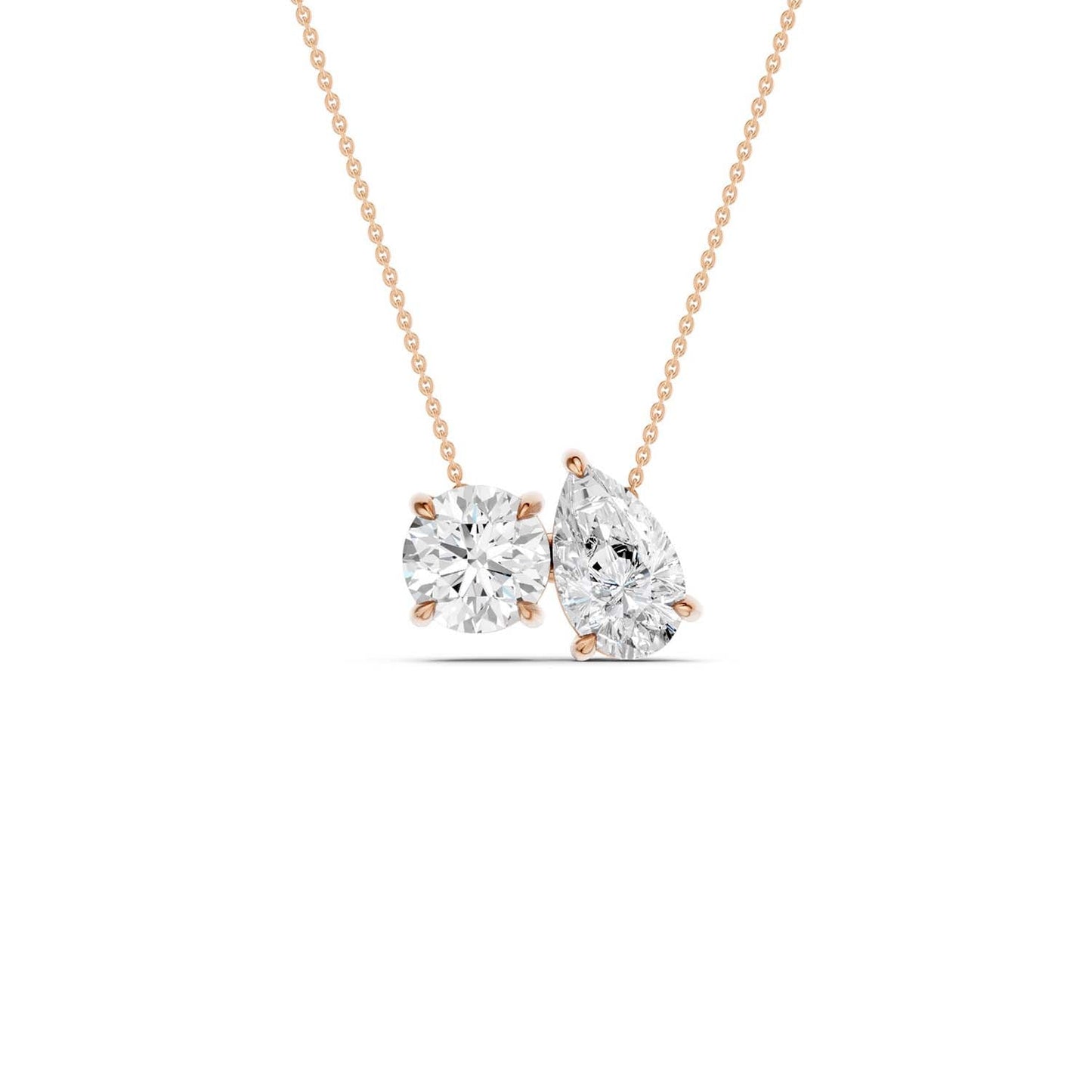 Round Pear Diamond Two-Stone Necklace