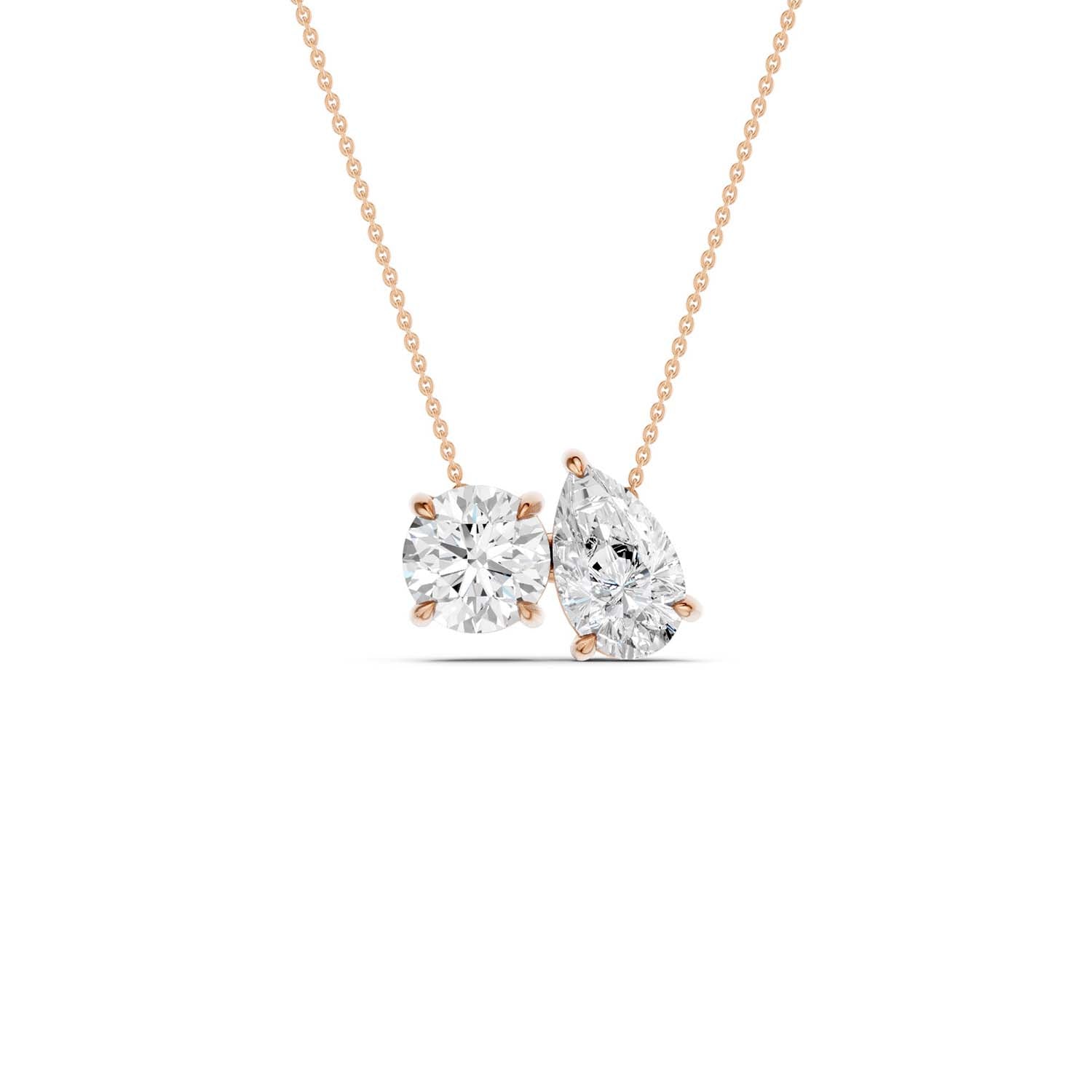 Round Pear Diamond Two-Stone Necklace
