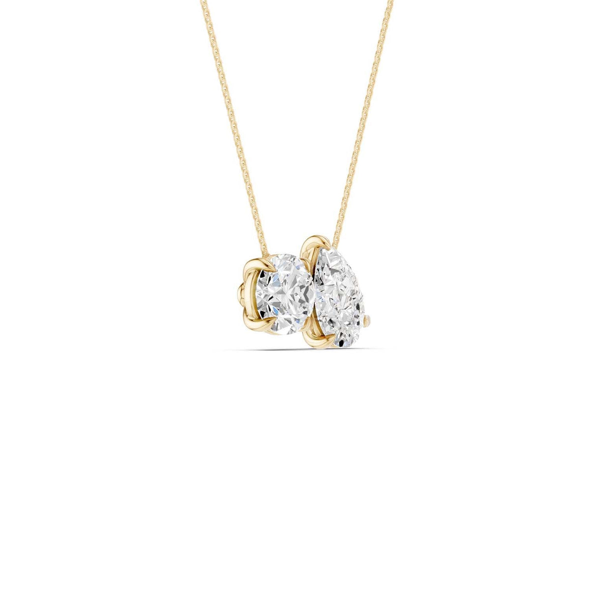 Round Pear Diamond Two-Stone Necklace