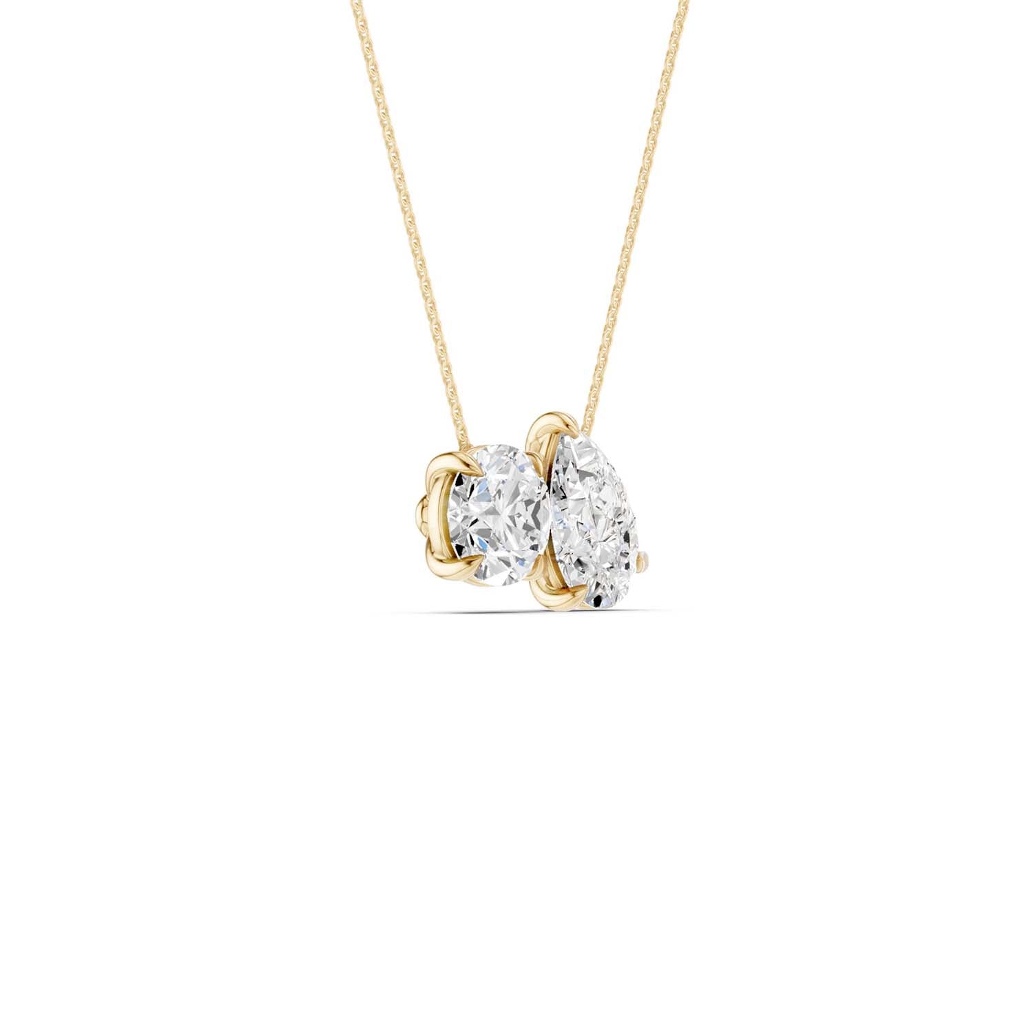 Round Pear Diamond Two-Stone Necklace