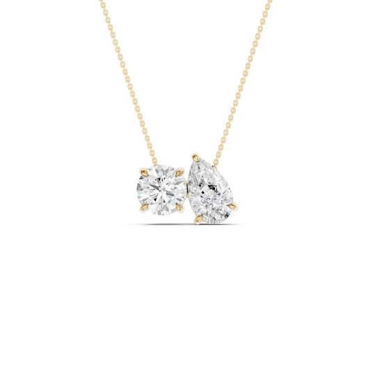 Round Pear Diamond Two-Stone Necklace