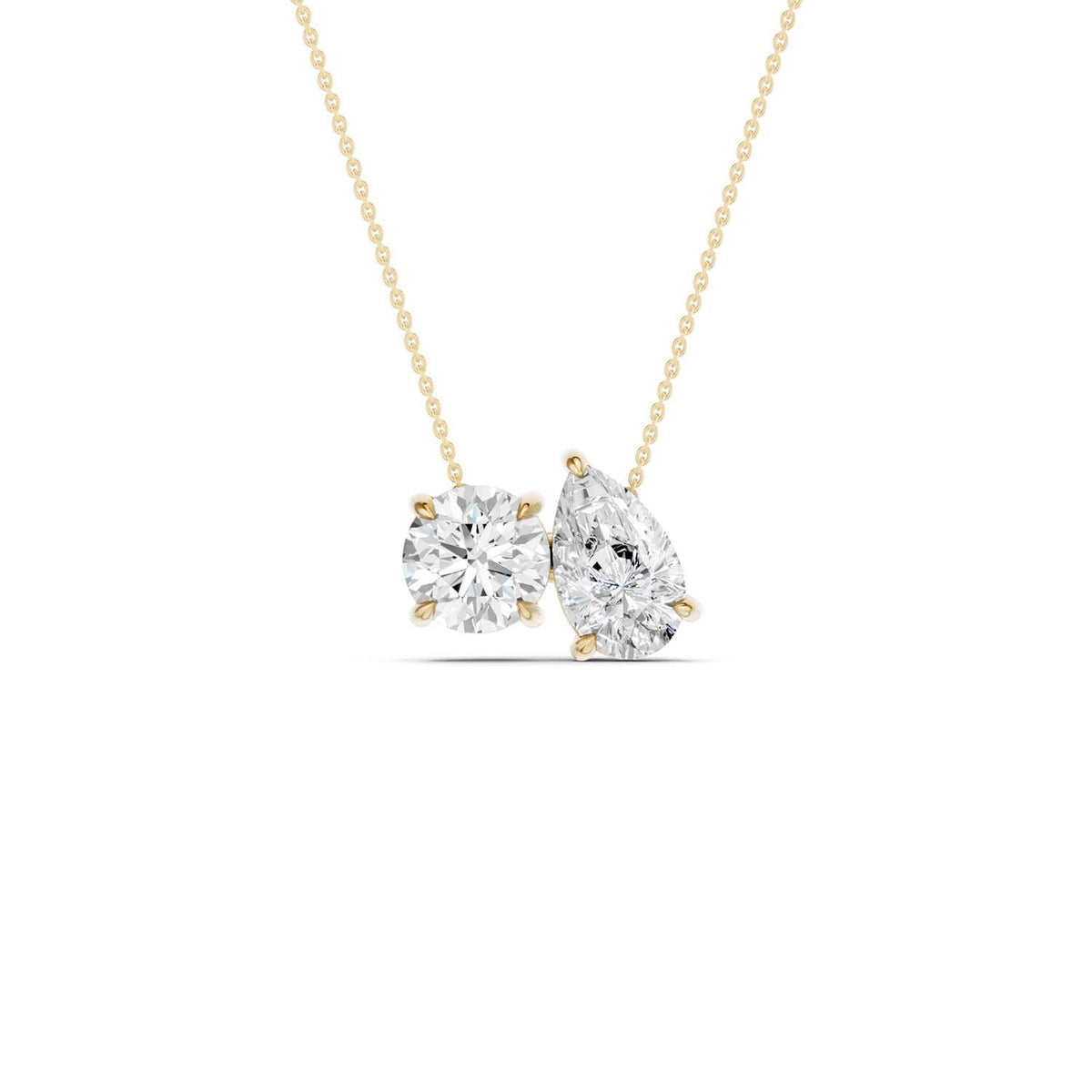 Round Pear Diamond Two-Stone Necklace