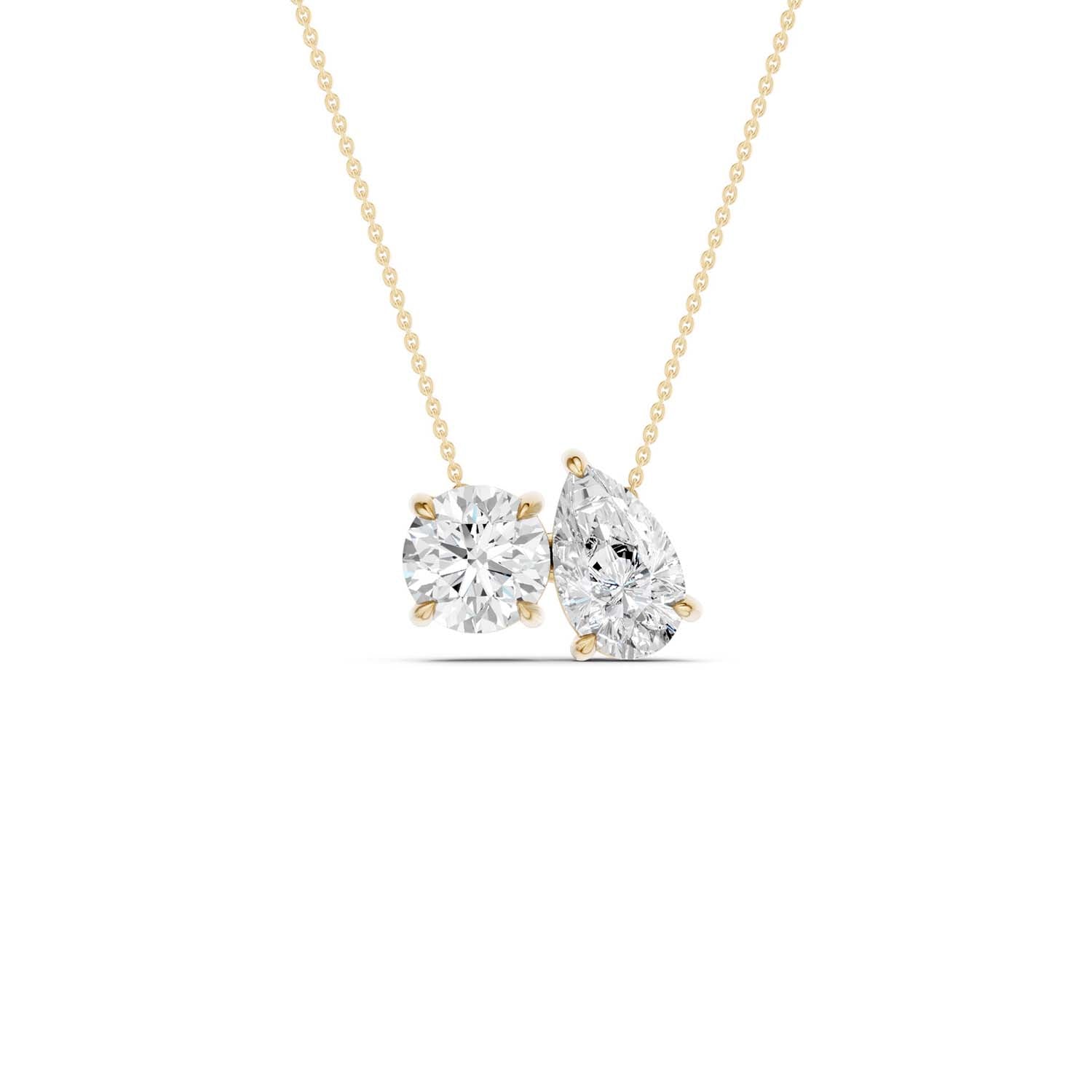 Round Pear Diamond Two-Stone Necklace