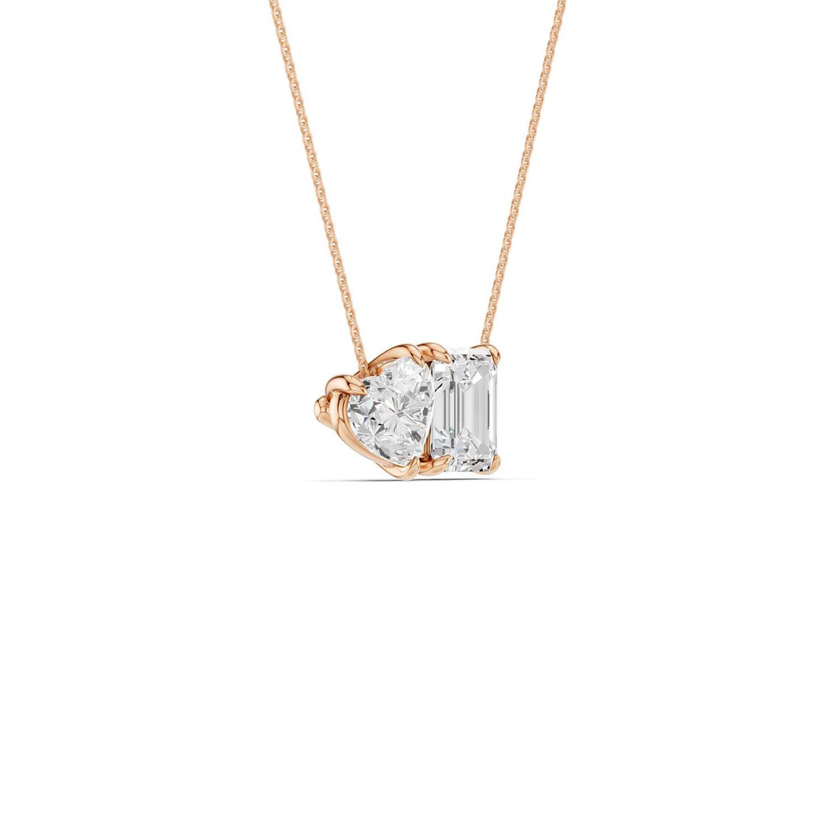 Heart Emerald Diamond Two-Stone Necklace