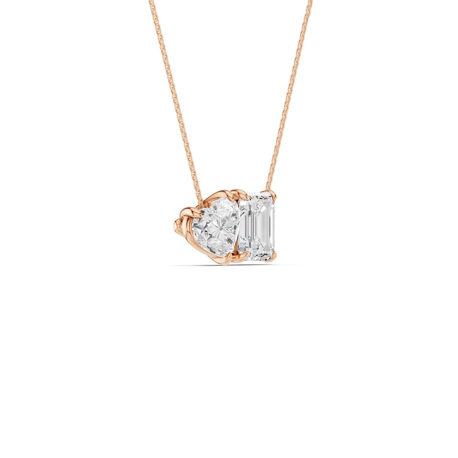 Heart Emerald Diamond Two-Stone Necklace