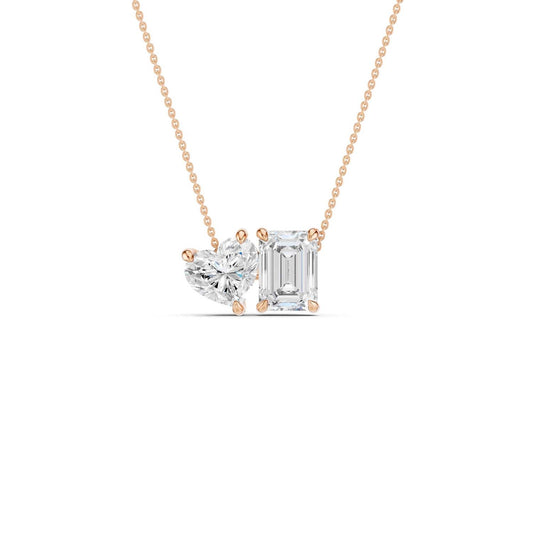 Heart Emerald Diamond Two-Stone Necklace
