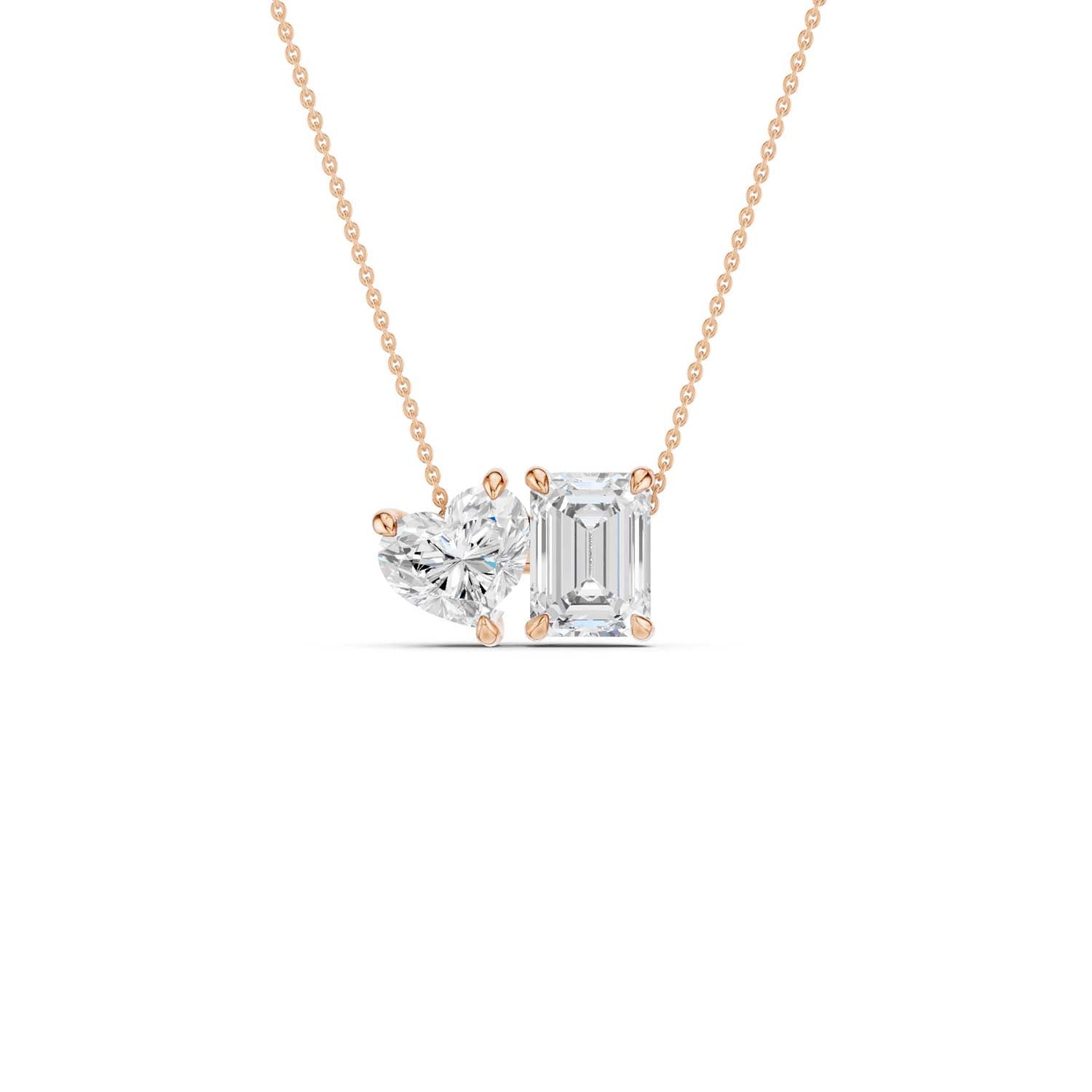 Heart Emerald Diamond Two-Stone Necklace