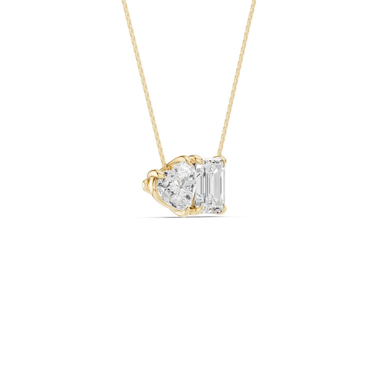 Heart Emerald Diamond Two-Stone Necklace